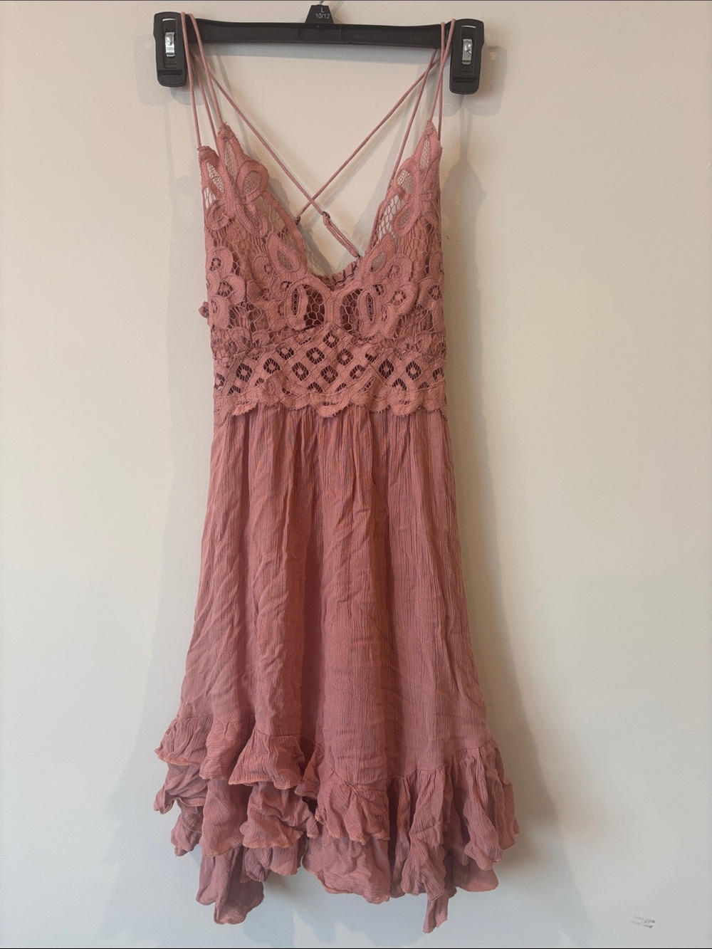 Free People Dusty Rose Crochet Lace Mini Dress